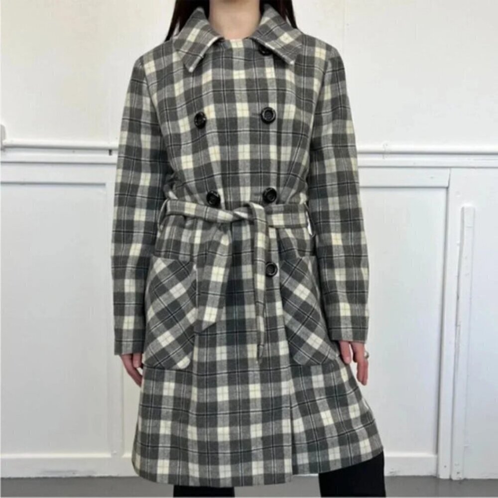 Dolce & Gabbana Vintage Wool Grey Check Plaid Belted Coat 8